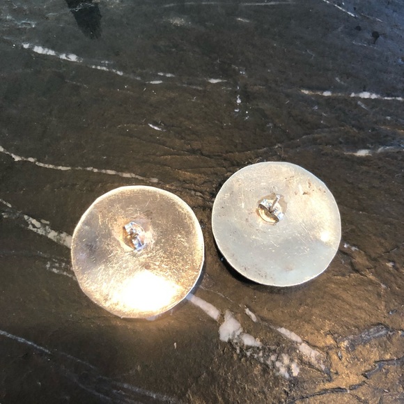 Sliver Button Earrings - Picture 2 of 3